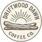 Driftwood Dawn Coffee Co. brand logo featuring circular design with modern, coastal-inspired aesthetic
