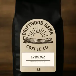 Costa Rica single origin coffee from Driftwood Dawn, medium roast with notes of citrus, honey, and bright acidity